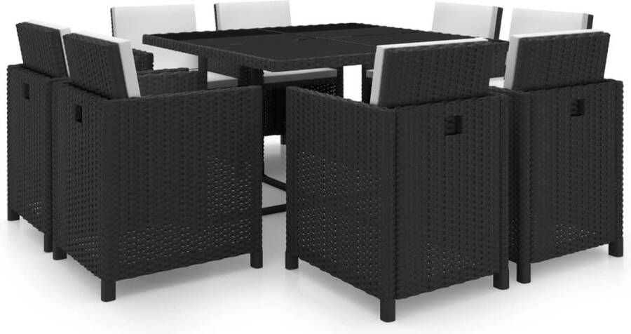Medina 9-delige Tuinset met kussens poly rattan zwart