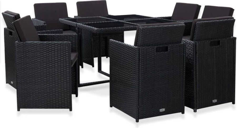 Medina 9-delige Tuinset met kussens poly rattan zwart