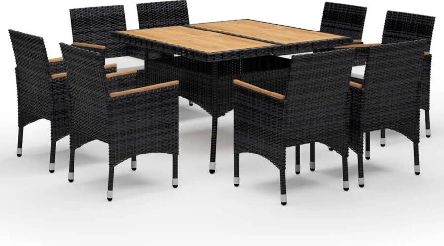 Medina 9-delige Tuinset poly rattan en acaciahout zwart