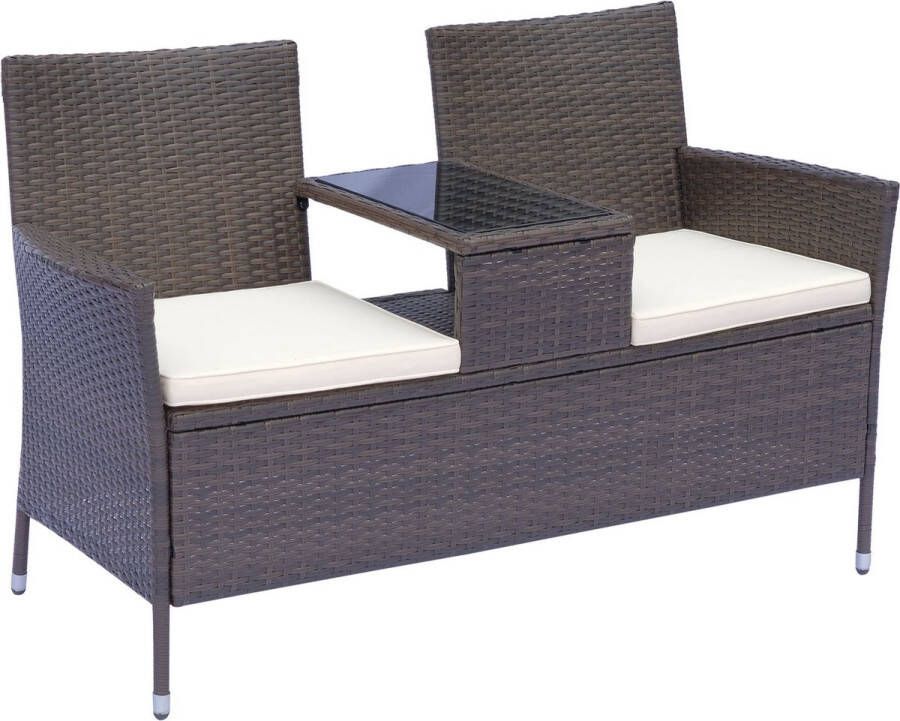 Medina Atlanta Polyrattan Tuinbank Bruin Crème Pe Staal Polyester 52 36 cm x 24 8 cm x 33 07 cm