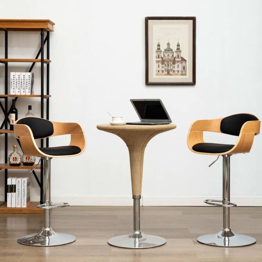 Medina Barstoelen 2 st gebogen hout en kunstleer zwart