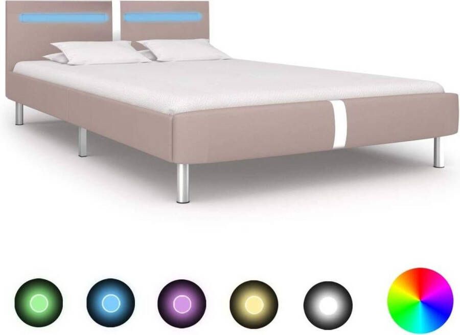 Medina Bedframe met LED kunstleer cappuccino 140x200 cm