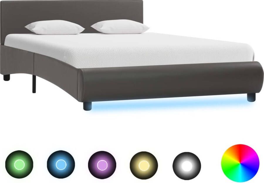 Medina Bedframe met LED kunstleer grijs 120x200 cm