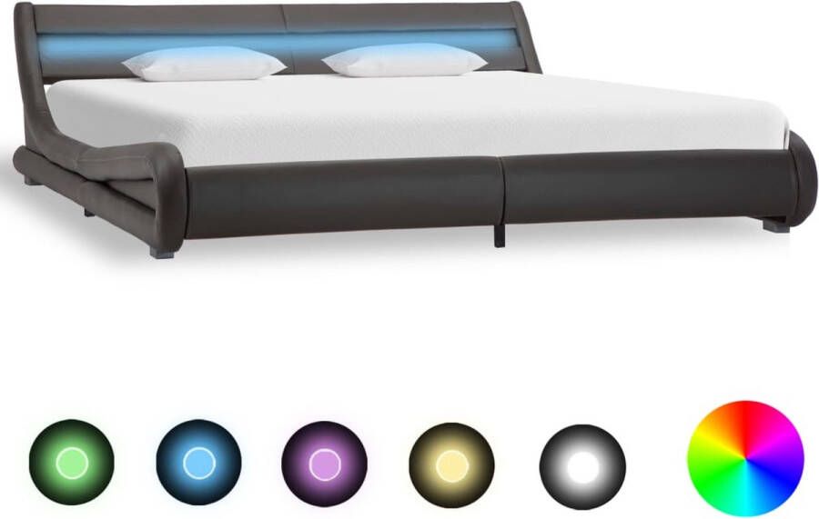 Medina Bedframe met LED kunstleer grijs 180x200 cm