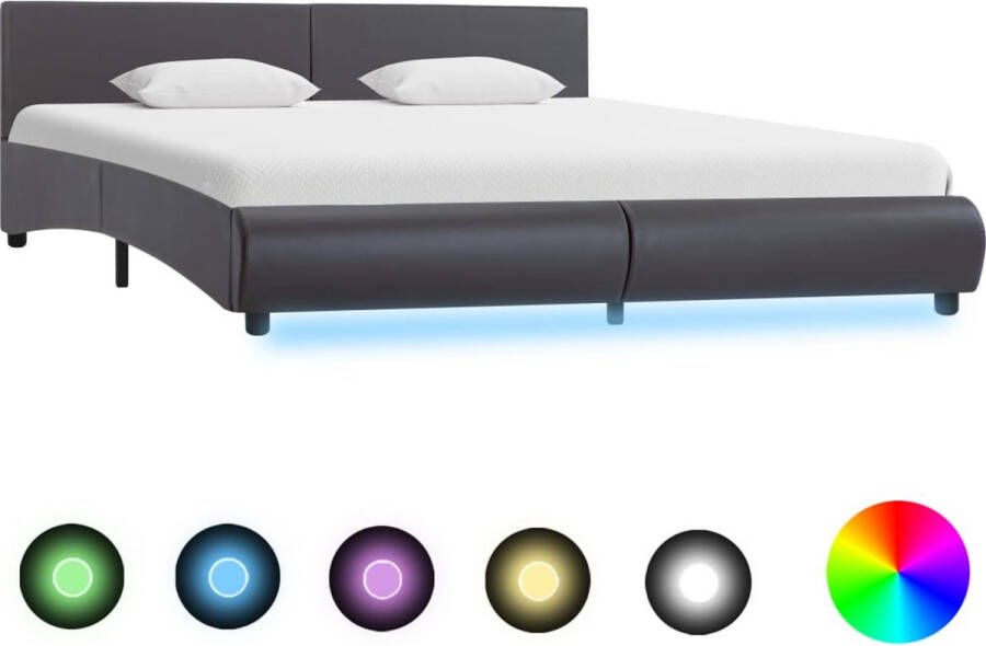 Medina Bedframe met LED kunstleer grijs 180x200 cm