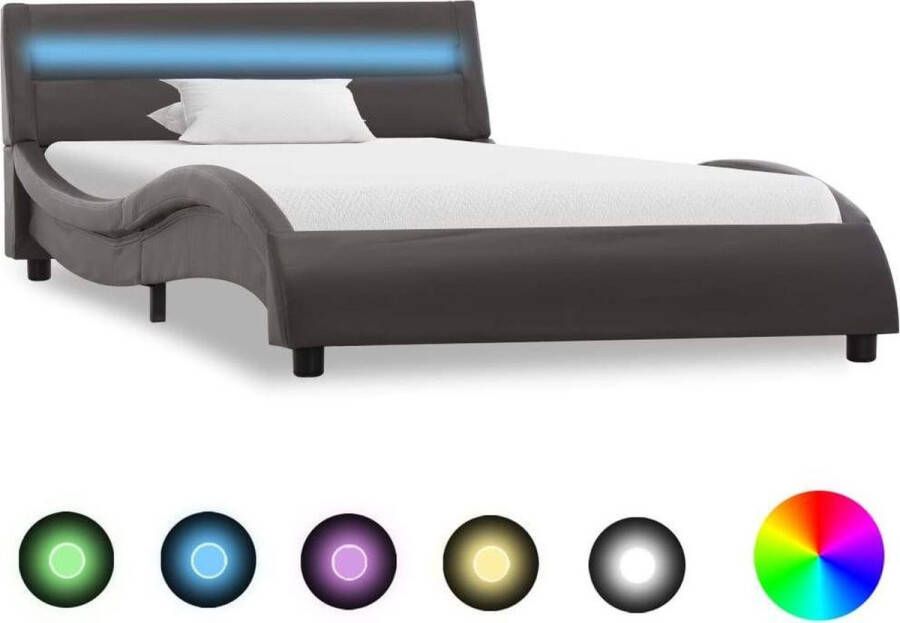 Medina Bedframe met LED kunstleer grijs 90x200 cm