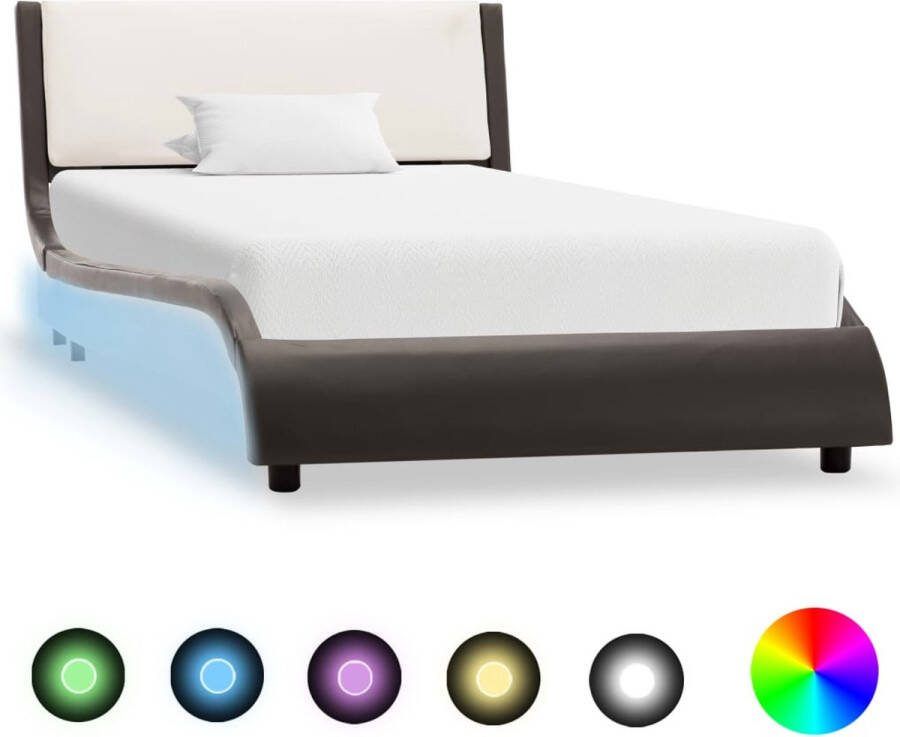 Medina Bedframe met LED kunstleer grijs en wit 90x200 cm