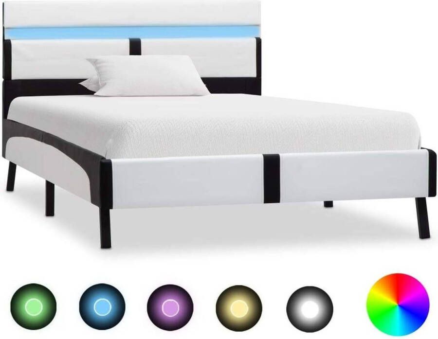 Medina Bedframe met LED kunstleer wit en zwart 90x200 cm