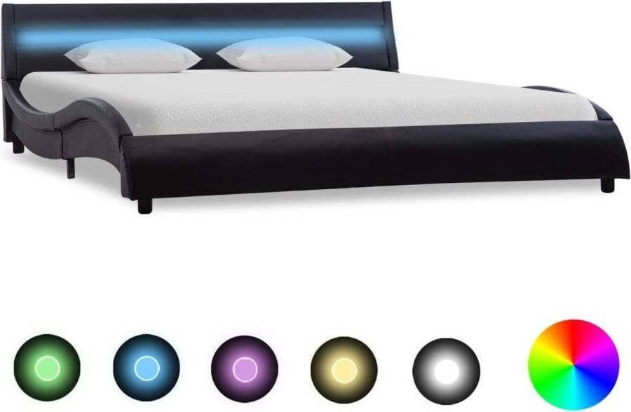 Medina Bedframe met LED kunstleer zwart 140x200 cm