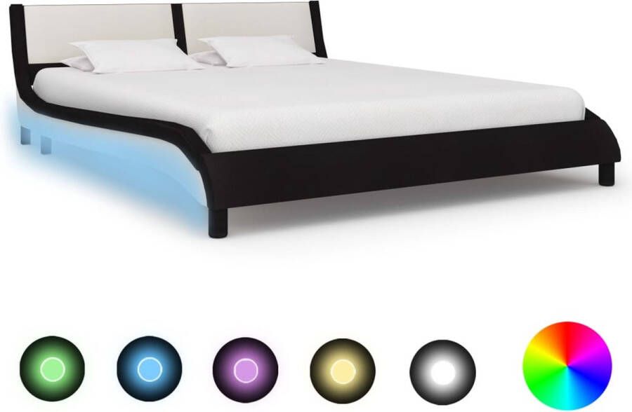 Medina Bedframe met LED kunstleer zwart en wit 160x200 cm