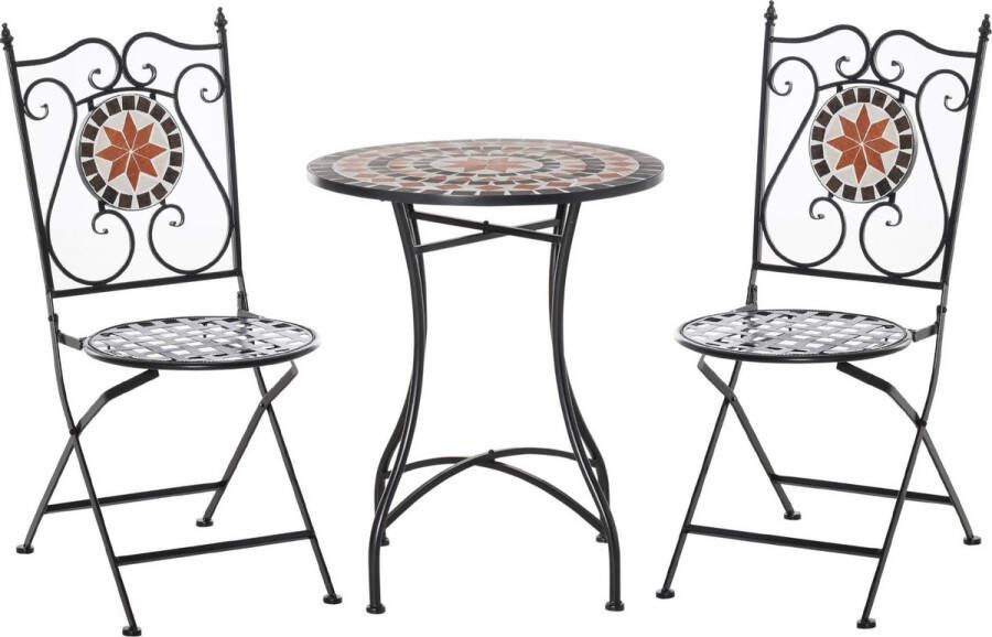 Nancy's Bettendorf Tuinsetgroep 3-Delig Mozaiektafel 2 Opklapbare Stoelen Metaal Veelkleurig