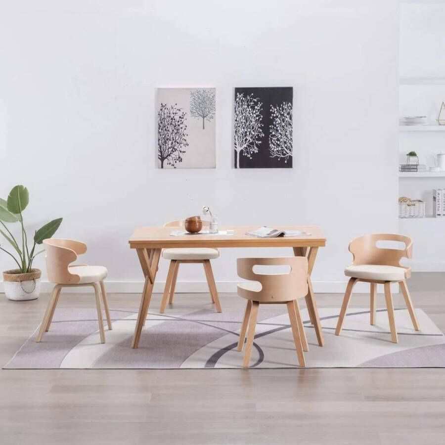 Medina Eetkamerstoelen 4 st gebogen hout en kunstleer crème