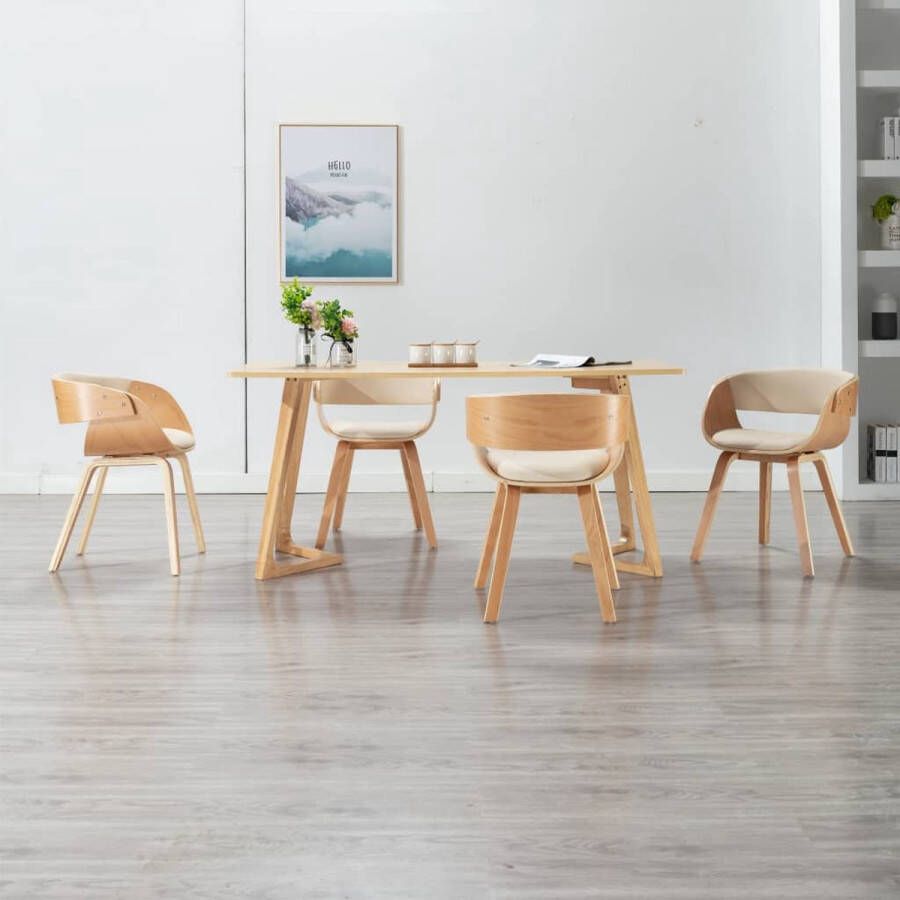 Medina Eetkamerstoelen 4 st gebogen hout en kunstleer crème