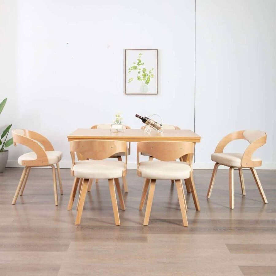 Medina Eetkamerstoelen 6 st gebogen hout en kunstleer crème