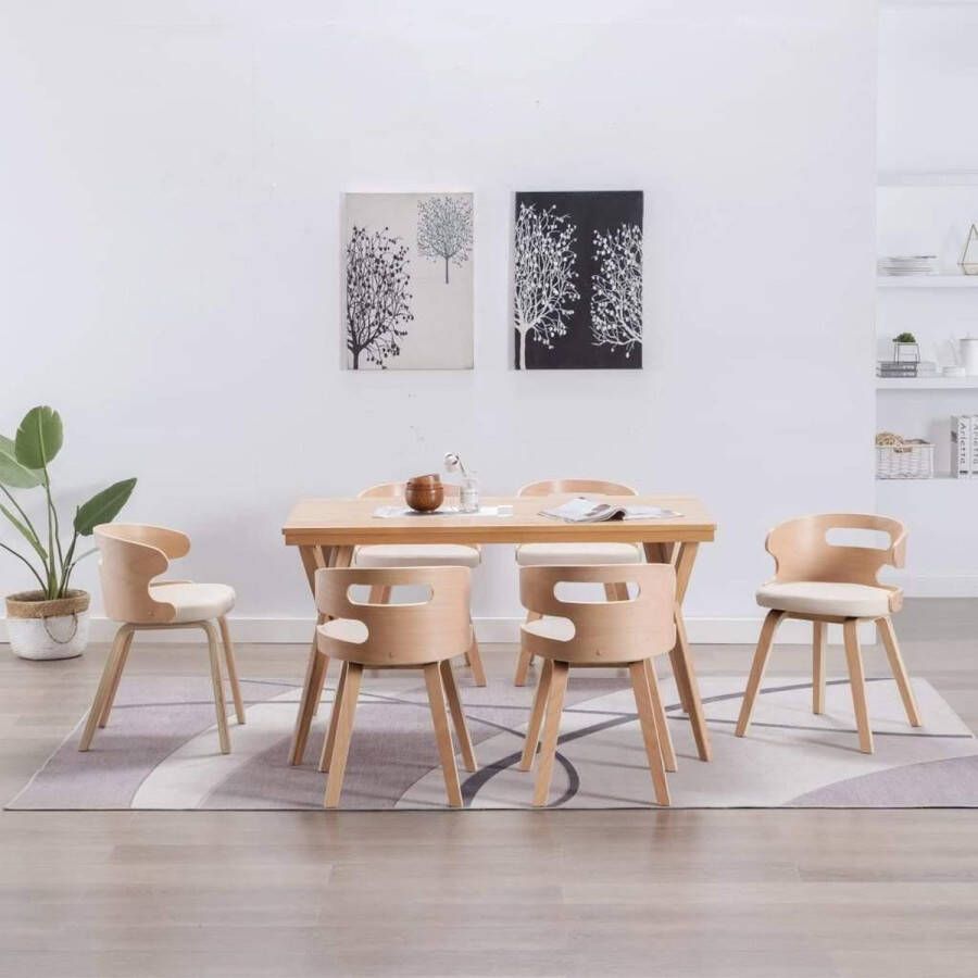 Medina Eetkamerstoelen 6 st gebogen hout en kunstleer crème