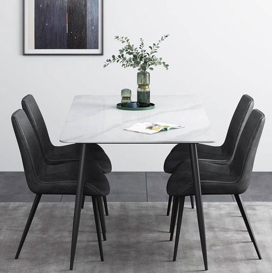 Medina Eettafel Eettafel set Met 4 stoelen 160 cm Zwart Marmer Modern