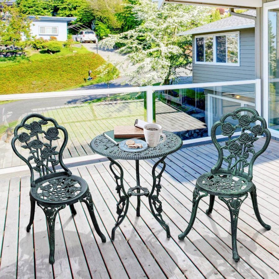 Medina Gardena Tuinset Bistroset 3-Delig 2 Tuinstoelen 1 Tuintafel Gegoten Aluminium Antiek Groen