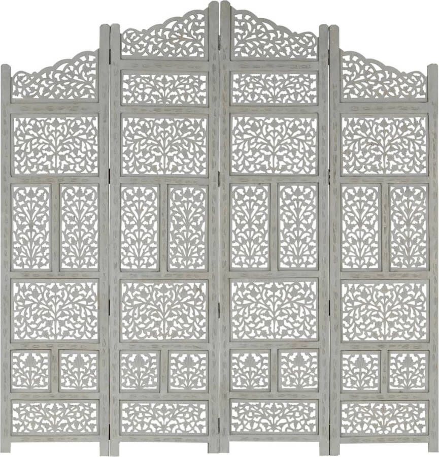 Medina Kamerscherm 4 panelen handgesneden 160x165 cm mangohout grijs