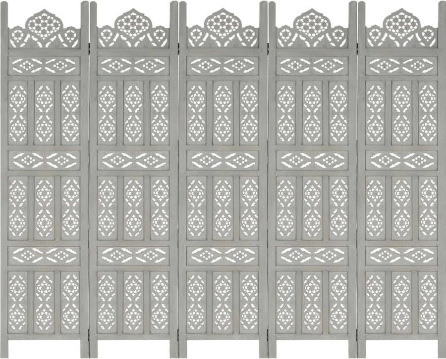 Medina Kamerscherm 5 panelen handgesneden 200x165 cm mangohout grijs