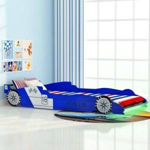 Medina Kinderbed raceauto met LED-verlichting blauw 90x200 cm