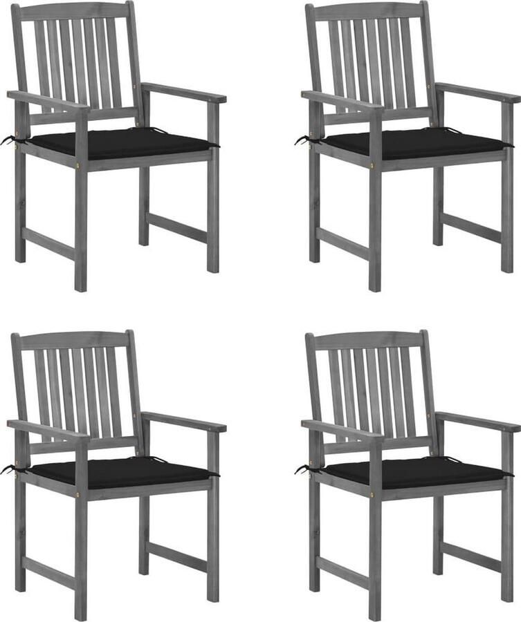 Medina Regisseursstoelen 4 st met kussens massief acaciahout grijs