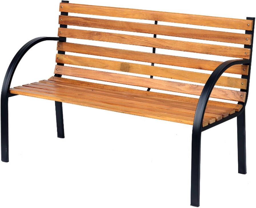 Medina Olney Tuinbank Bankje Houten Bankje 2-Zits Parkbank Staal Zwart Bruin Naturel 122 x 60 x 80 cm