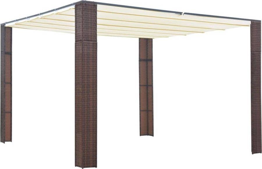 Medina Prieel met dak 300x300x200 cm poly rattan bruin en crème