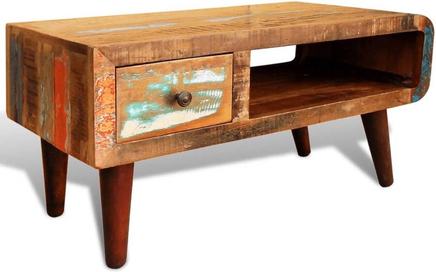 Medina Salontafel met 1 gewelfde rand en 1 lade gerecycled hout