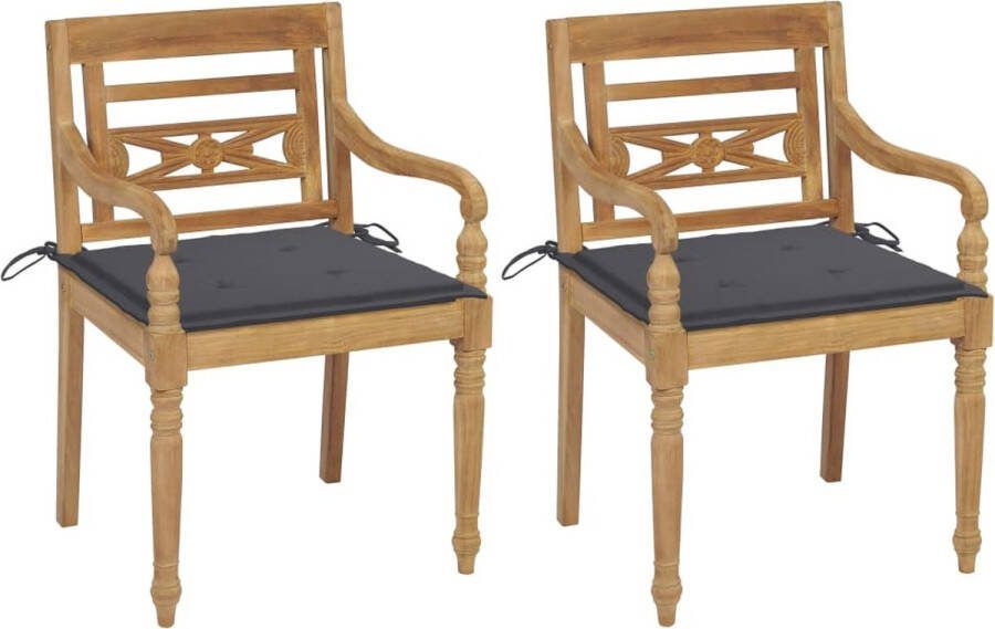 Medina Stoelen Batavia 2 st met antracietkleurige kussens teakhout