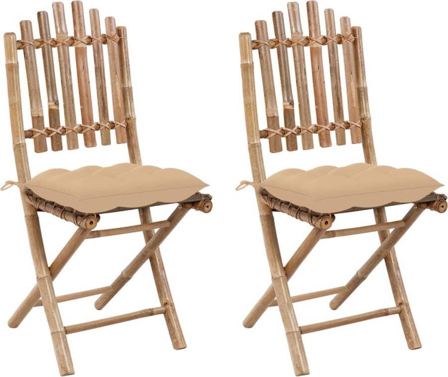 Medina Tuinstoelen 2 st inklapbaar met kussens bamboe