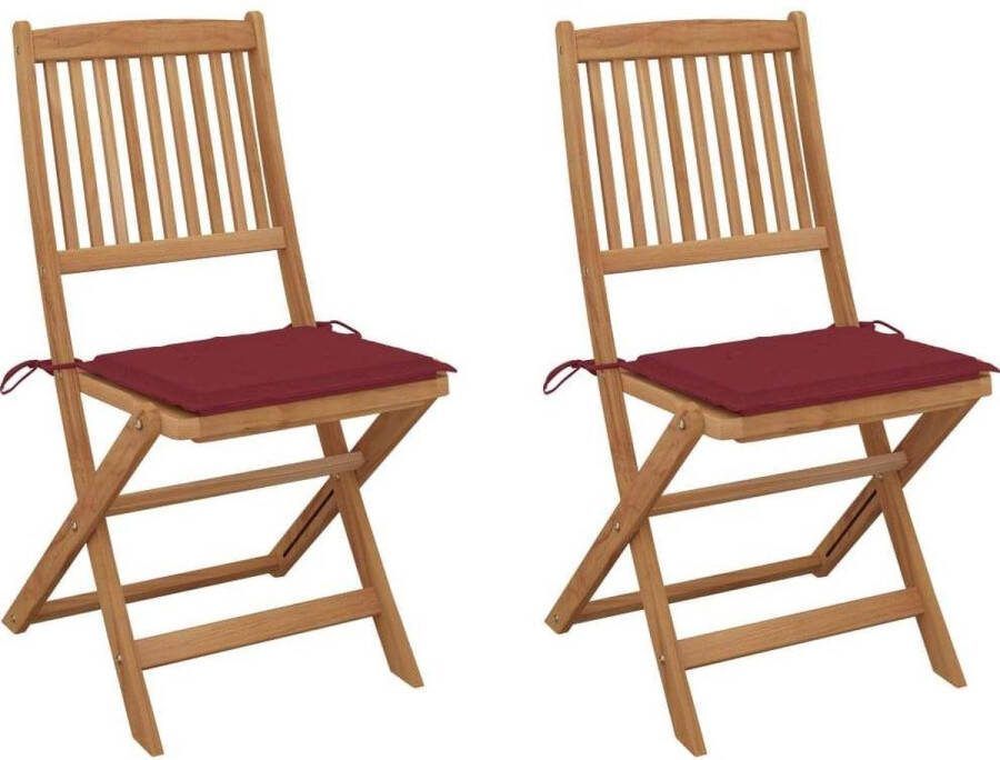 Medina Tuinstoelen 2 st inklapbaar met kussens massief acaciahout