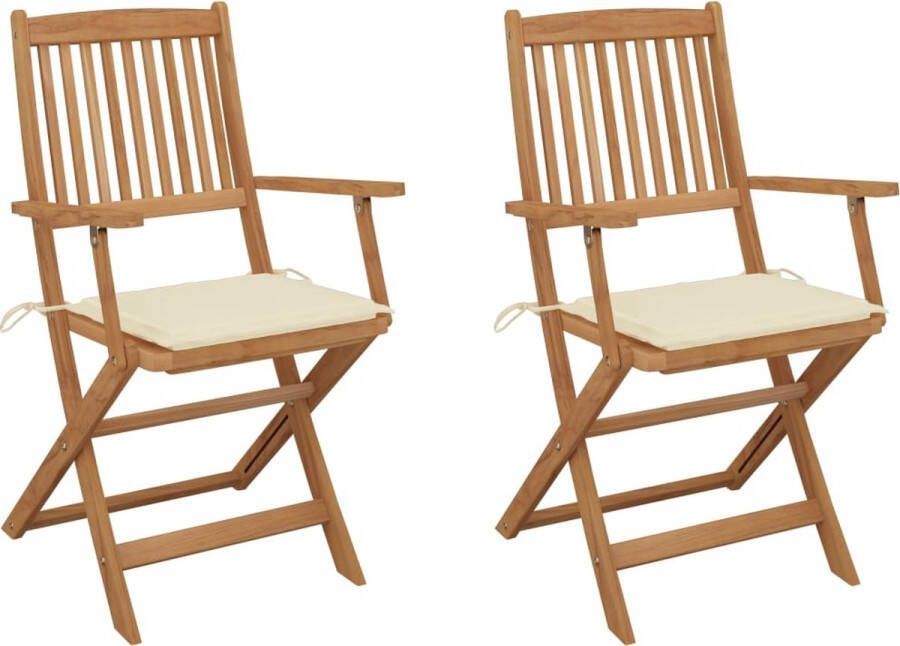 Medina Tuinstoelen 2 st inklapbaar met kussens massief acaciahout