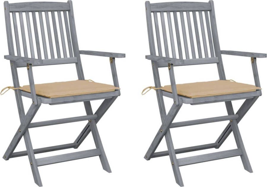 Medina Tuinstoelen 2 st inklapbaar met kussens massief acaciahout