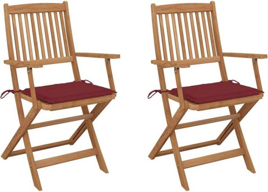 Medina Tuinstoelen 2 st inklapbaar met kussens massief acaciahout