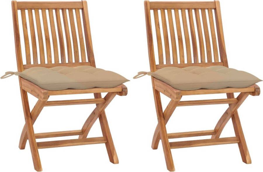 Medina Tuinstoelen 2 st met beige kussens massief teakhout