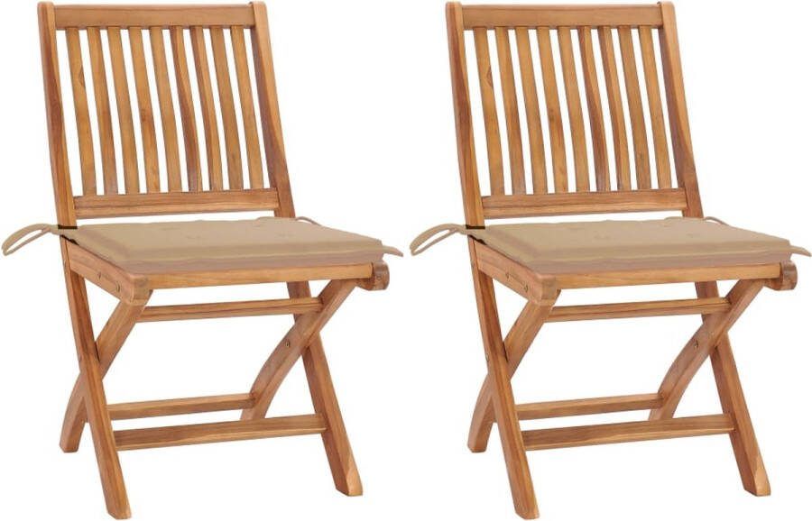Medina Tuinstoelen 2 st met beige kussens massief teakhout