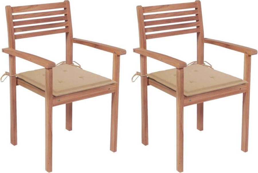 Medina Tuinstoelen 2 st met beige kussens massief teakhout