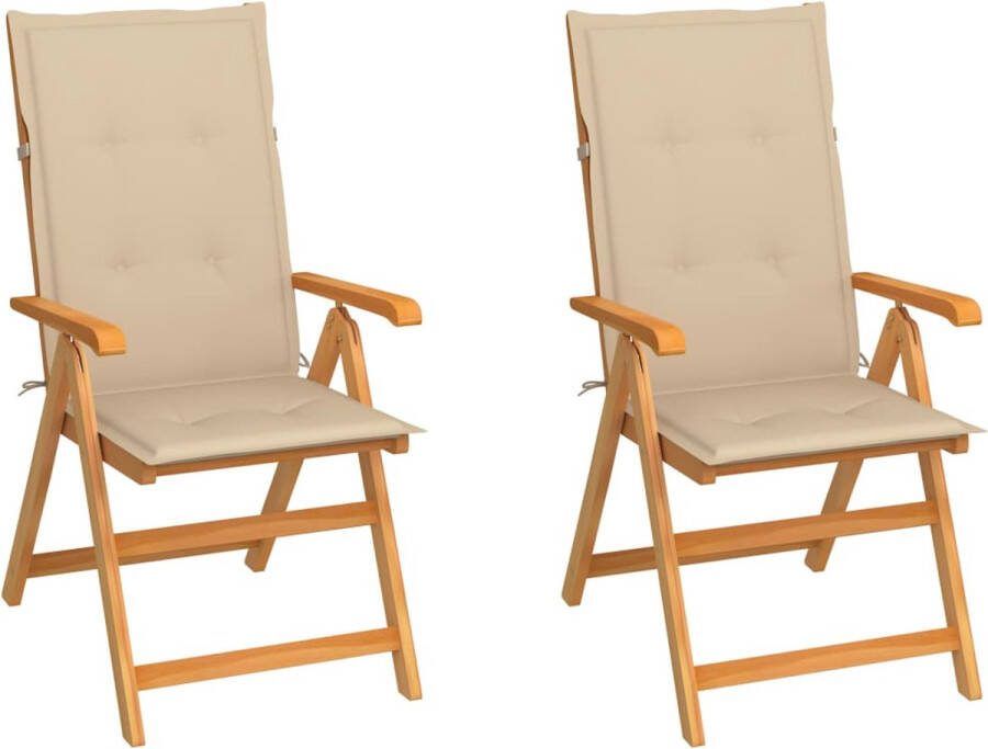 Medina Tuinstoelen 2 st met beige kussens massief teakhout