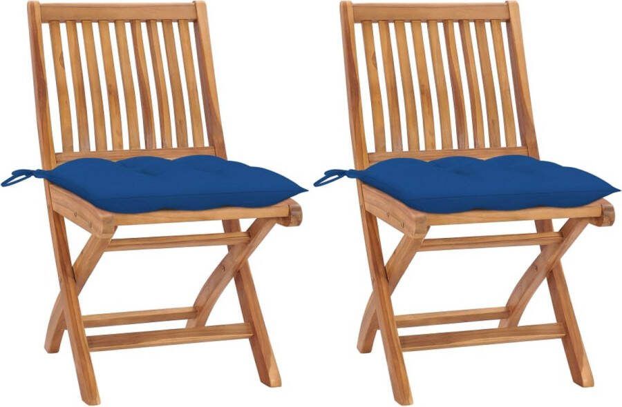 Medina Tuinstoelen 2 st met blauwe kussens massief teakhout