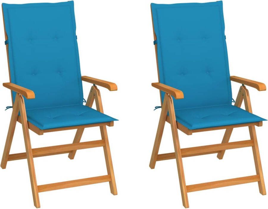 Medina Tuinstoelen 2 st met blauwe kussens massief teakhout