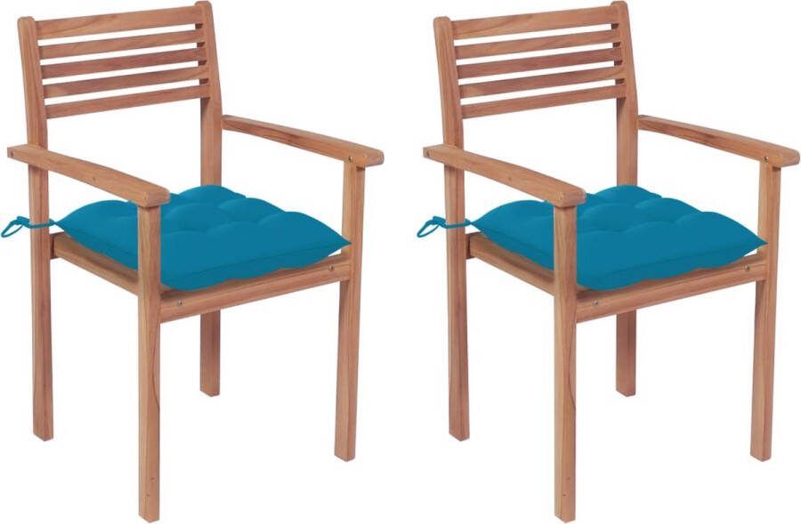 Medina Tuinstoelen 2 st met blauwe kussens massief teakhout