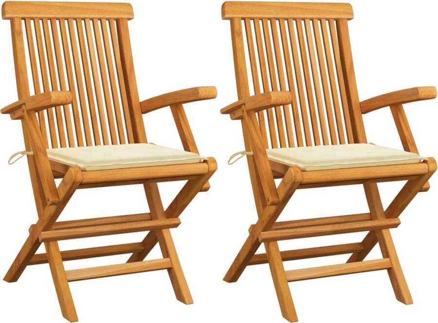 Medina Tuinstoelen 2 st met crèmekleurige kussens massief teakhout