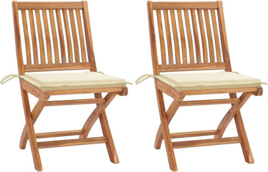 Medina Tuinstoelen 2 st met crèmekleurige kussens massief teakhout
