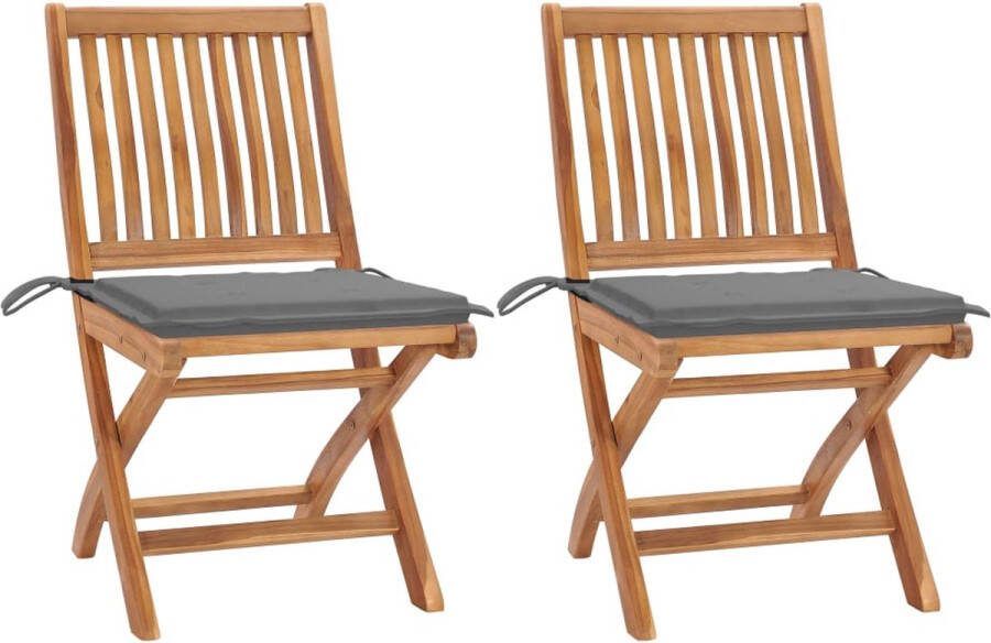 Medina Tuinstoelen 2 st met grijze kussens massief teakhout
