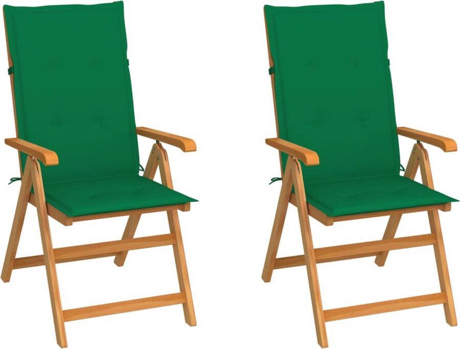 Medina Tuinstoelen 2 st met groene kussens massief teakhout