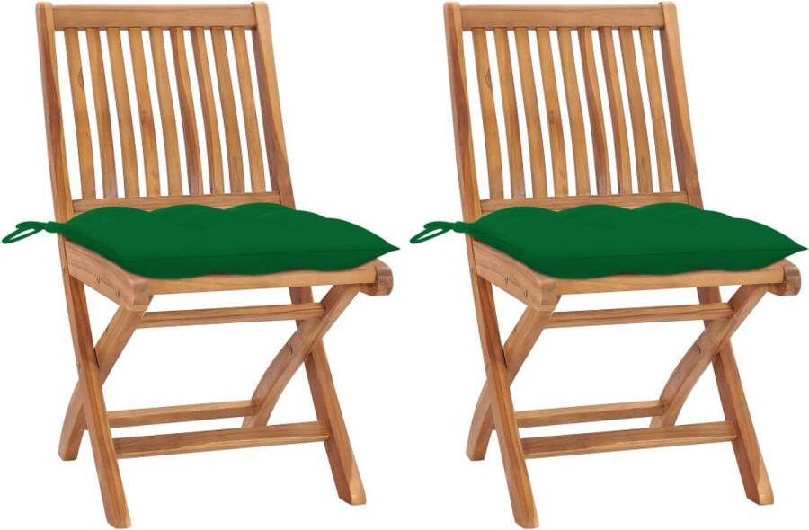 Medina Tuinstoelen 2 st met groene kussens massief teakhout
