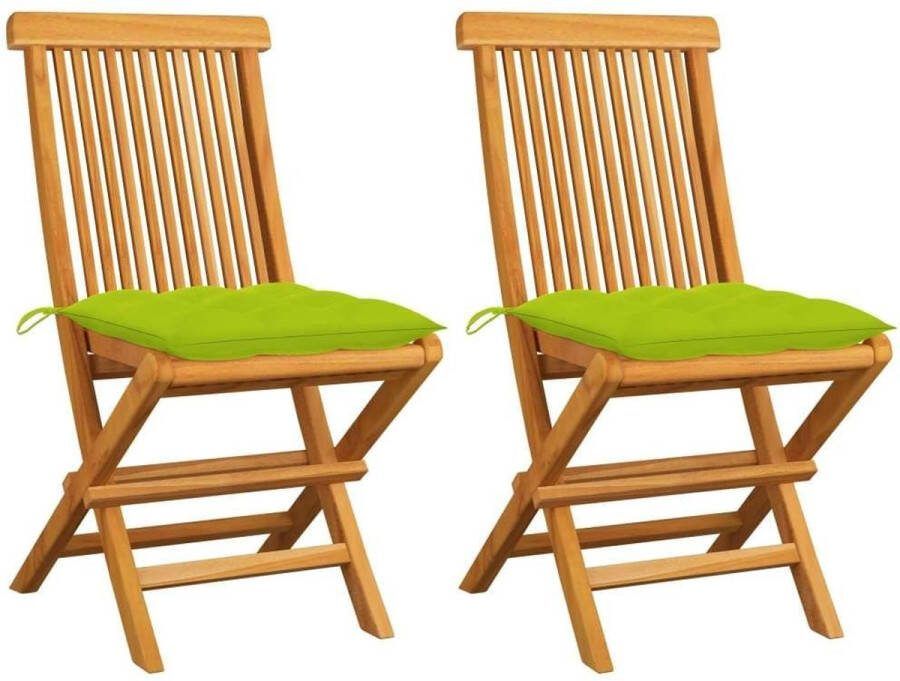 Medina Tuinstoelen 2 st met heldergroene kussens massief teakhout