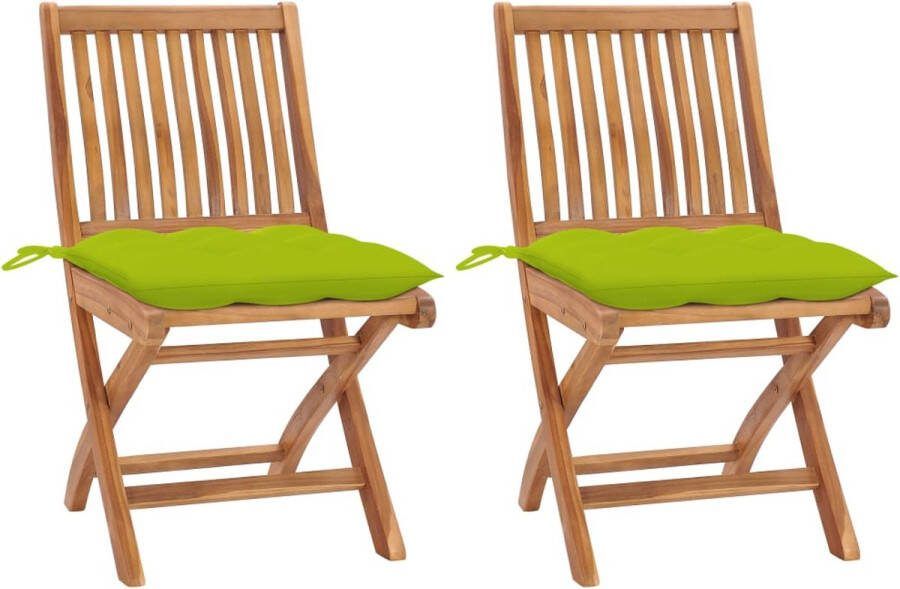 Medina Tuinstoelen 2 st met heldergroene kussens massief teakhout