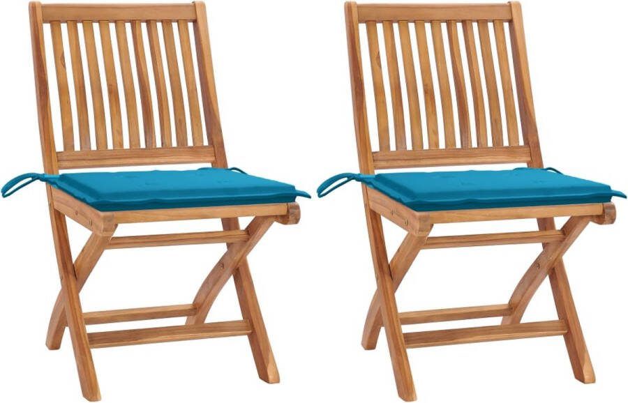Medina Tuinstoelen 2 st met koningsblauwe kussens massief teakhout