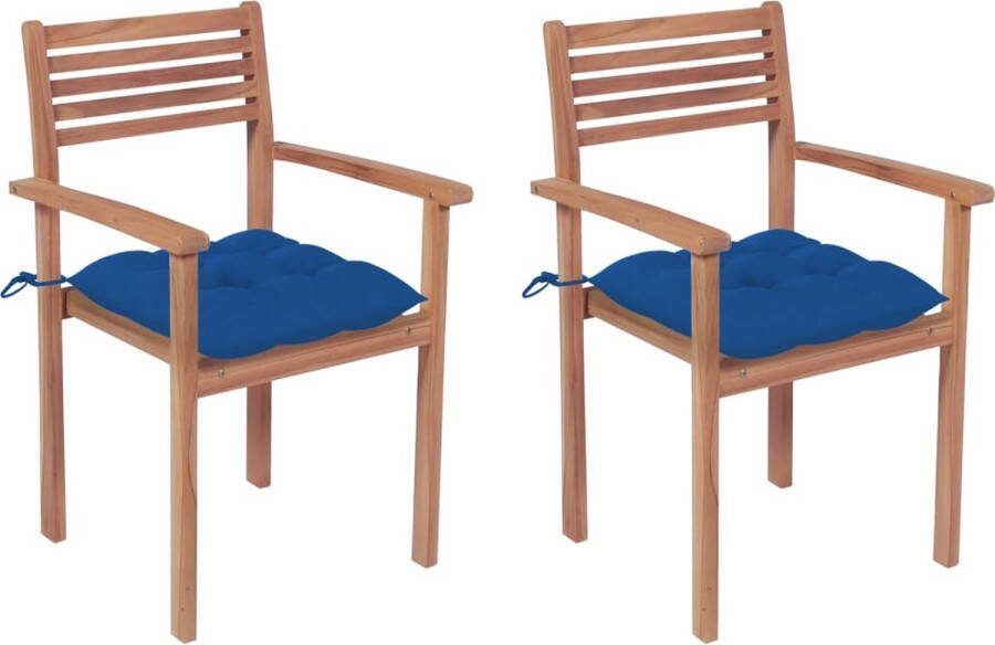 Medina Tuinstoelen 2 st met lichtblauwe kussens massief teakhout